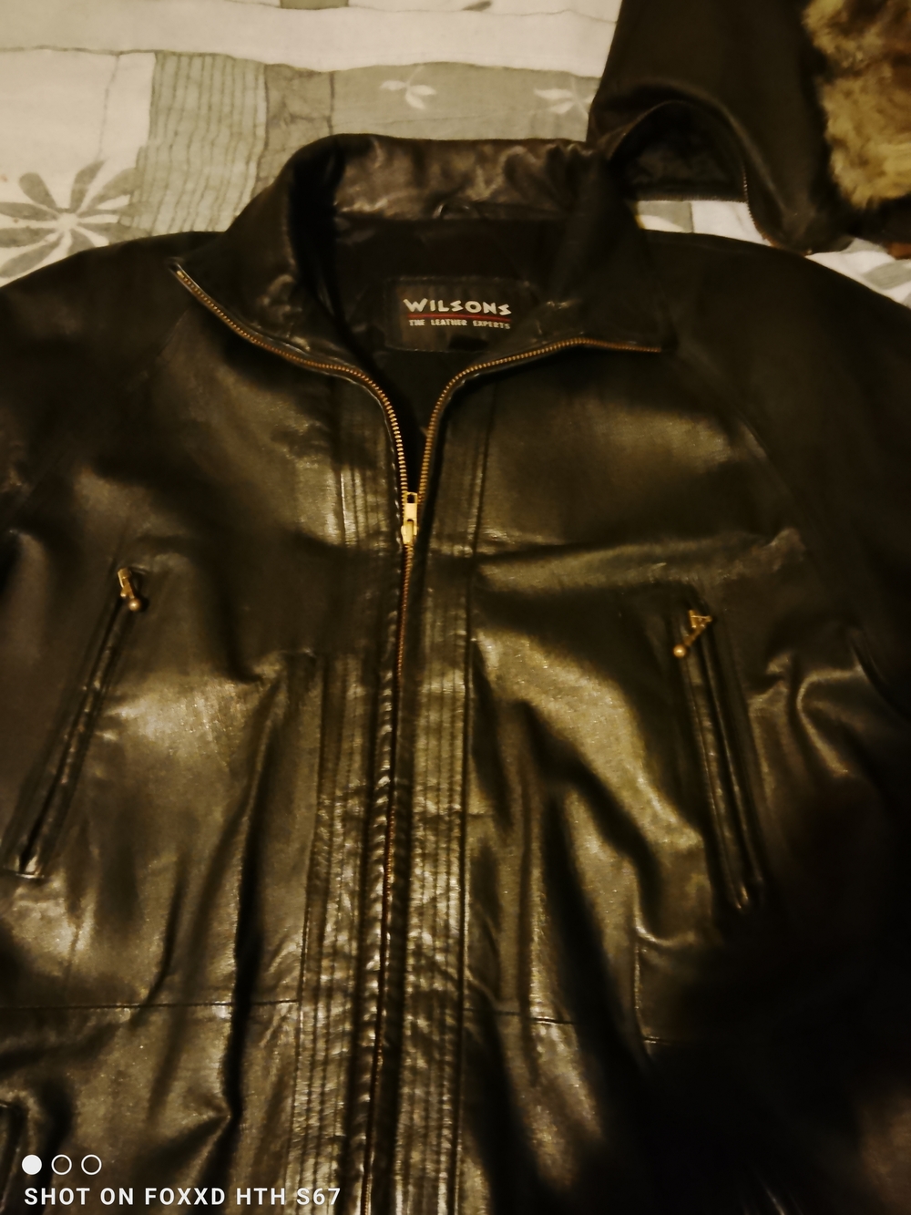 Vintage WILSONS LEATHER 90s Bomber Jacket Size M Black Removable Fur Hood Y2K - Picture 12 of 16